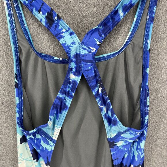 Speedo PowerFLEX Eco Swimsuit Womens 6 Blue Tie Dye One Piece Crossback Swimwear - Picture 12 of 14